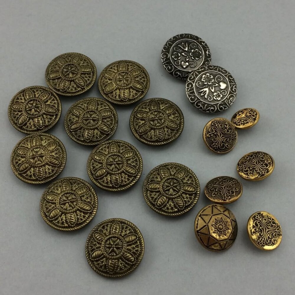 18 Vintage Metal Buttons Mixed Size and Designs